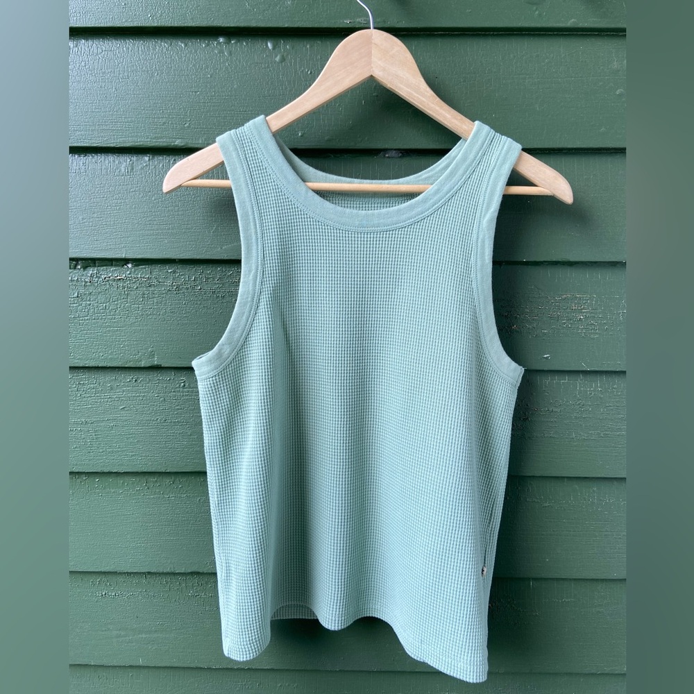 Noble Cotton Waffle High Neck Tank - Sage Green - XXL